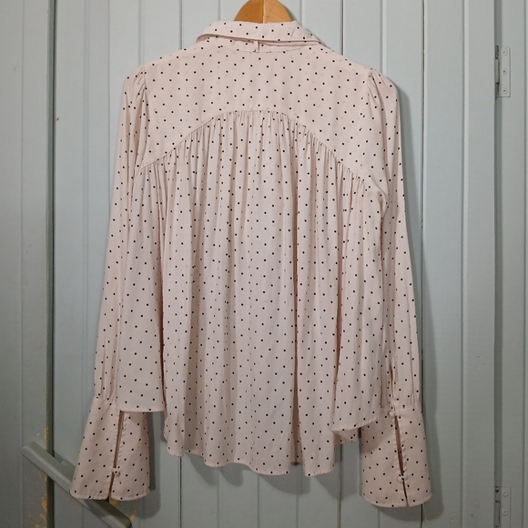 Oversize Free People Polka Dot Blouse with Tie - Picture 2 of 10